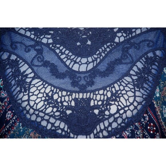 Altar'd State Crochet Blue Patchwork Sleeveless Blouse Top Size XS Flowy - Picture 3 of 11